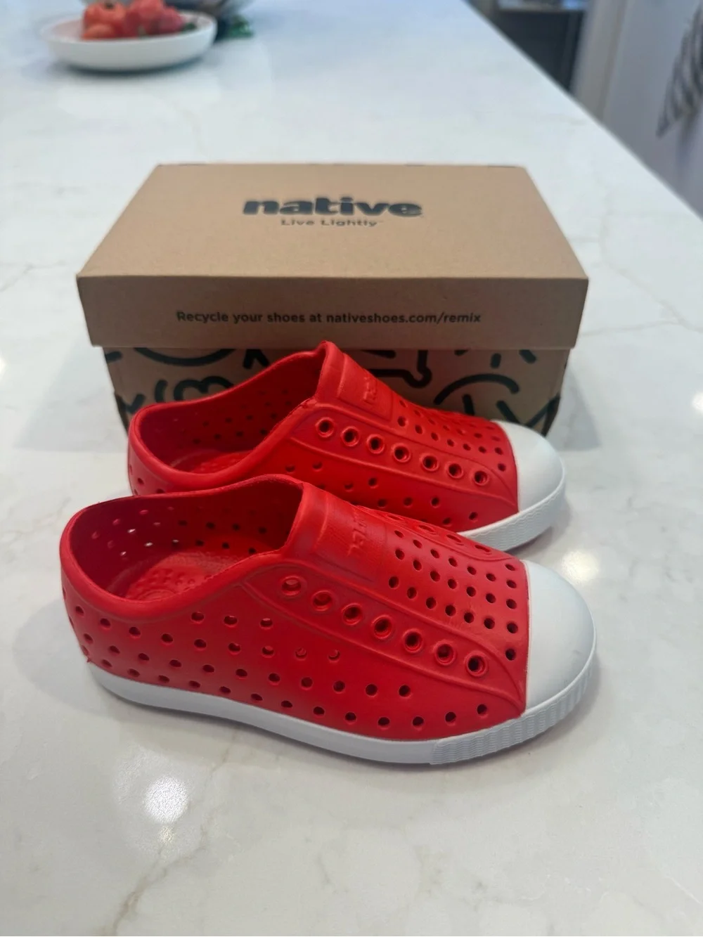 Native Kids Slip-On Shoes in Red with White Toe. Never worn
